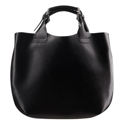 Włoska czarna A4 klasyczna XL skórzana torebka shopper bag