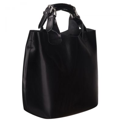 Włoska czarna A4 klasyczna XL skórzana torebka shopper bag