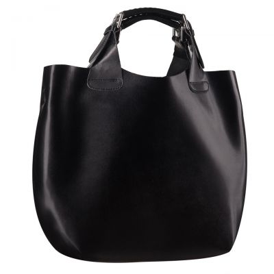 Włoska czarna A4 klasyczna XL skórzana torebka shopper bag