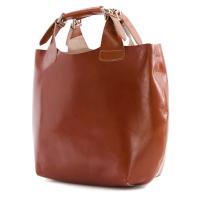 Włoska ruda / camel A4 klasyczna XL skórzana torebka shopper bag