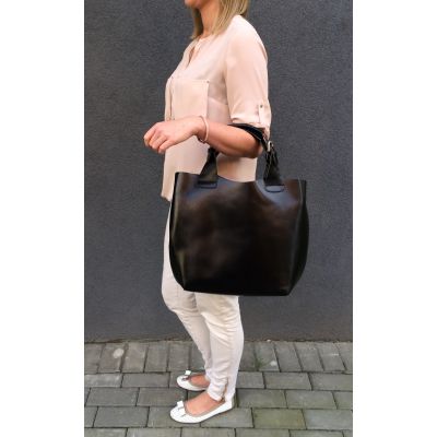 Włoska ruda / camel A4 klasyczna XL skórzana torebka shopper bag