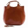Włoska ruda / camel A4 klasyczna XL skórzana torebka shopper bag