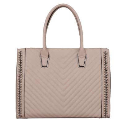 Flora&Co beżowa taupe klasyczna skórzana torba torebka pikowana