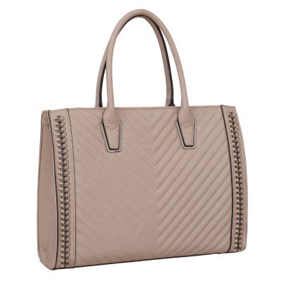 Flora&Co beżowa taupe klasyczna skórzana torba torebka pikowana