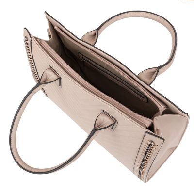 Flora&Co beżowa taupe klasyczna skórzana torba torebka pikowana