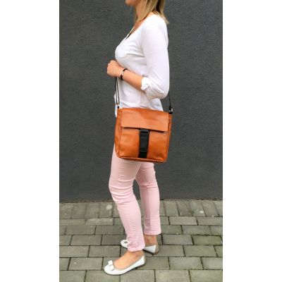 Polska camel / ruda skórzana listonoszka 100% SKÓRA NATURALNA