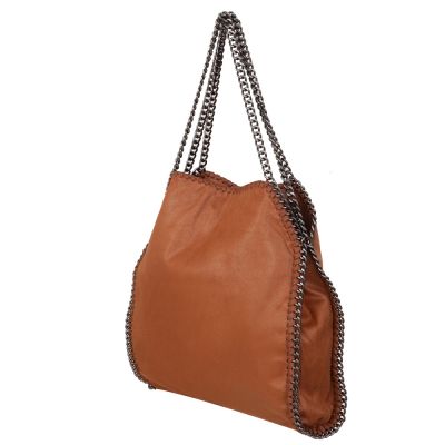 Stella - MODNA camel ruda skórzana pojemna torebka worek łańcuchy