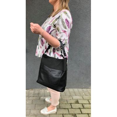-38% GRANATOWA klasyczna skórzana torebka torba worek