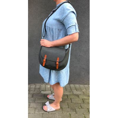 GALLANTRY szara modna skórzana torebka listonoszka klapa VINTAGE