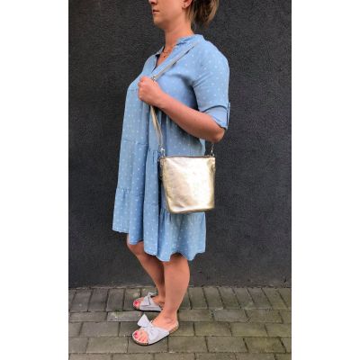 Włoska skórzana złota mała torebka listonoszka MIĘKKA SKÓRA NATURALNA