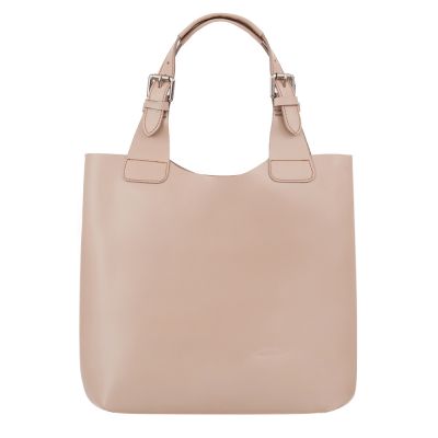 L'ARTIGIANO Włoska beżowa / nude A4 klasyczna skórzana torebka shopper bag