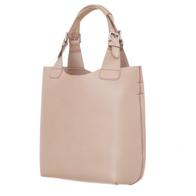L'ARTIGIANO Włoska beżowa / nude A4 klasyczna skórzana torebka shopper bag