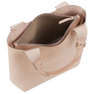 L'ARTIGIANO Włoska beżowa / nude A4 klasyczna skórzana torebka shopper bag