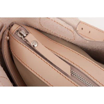 L'ARTIGIANO Włoska beżowa / nude A4 klasyczna skórzana torebka shopper bag