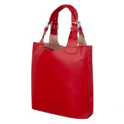 L'ARTIGIANO Włoska czerwona A4 klasyczna skórzana torebka shopper bag
