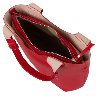 L'ARTIGIANO Włoska czerwona A4 klasyczna skórzana torebka shopper bag