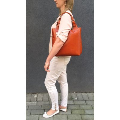 L'ARTIGIANO Włoska czerwona A4 klasyczna skórzana torebka shopper bag