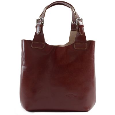 L'ARTIGIANO Włoska brązowa A4 klasyczna skórzana torebka shopper bag