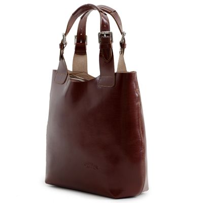 L'ARTIGIANO Włoska brązowa A4 klasyczna skórzana torebka shopper bag