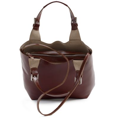 L'ARTIGIANO Włoska brązowa A4 klasyczna skórzana torebka shopper bag