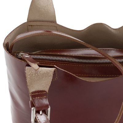 L'ARTIGIANO Włoska brązowa A4 klasyczna skórzana torebka shopper bag