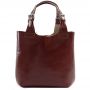 L'ARTIGIANO Włoska brązowa A4 klasyczna skórzana torebka shopper bag