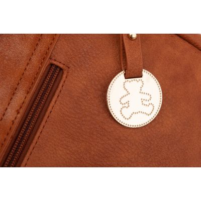 - MIŚ camel ruda modna skórzana torebka listonoszka klapa z misiem