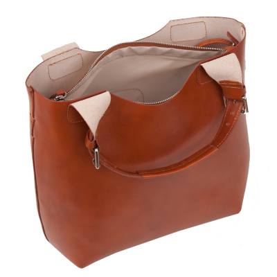 L'ARTIGIANO Włoska camel / ruda A4 klasyczna skórzana torebka shopper bag
