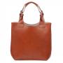 L'ARTIGIANO Włoska camel / ruda A4 klasyczna skórzana torebka shopper bag