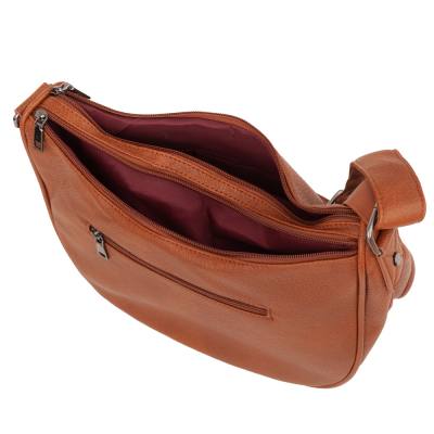 FIRENZE BAGS camel ruda klasyczna skórzana torebka listonoszka półowalna