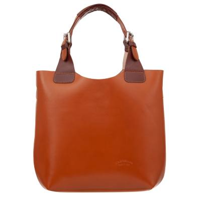 L'ARTIGIANO Włoska camel ruda A4 klasyczna skórzana torebka shopper bag