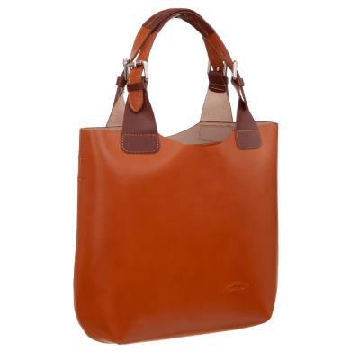 L'ARTIGIANO Włoska camel ruda A4 klasyczna skórzana torebka shopper bag