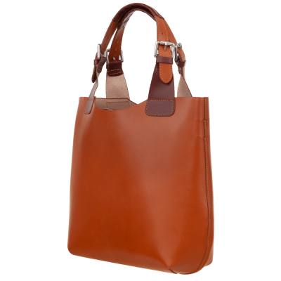 L'ARTIGIANO Włoska camel ruda A4 klasyczna skórzana torebka shopper bag