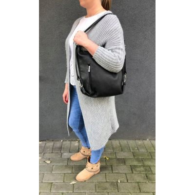 Skórzana cappuccino torebka plecak miękka SKÓRA NATURALNA worek 2w1