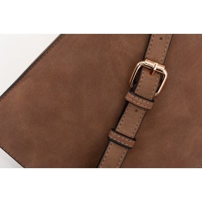 LULU - MIŚ cappuccino beżowa modna skórzana torebka listonoszka klapa dżety z misiem
