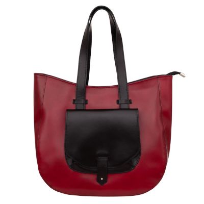 Vera Pelle - włoska bordowa A4 pojemna skórzana torebka SKÓRA NATURALNA shopper bag