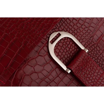 Włoska bordowa A4 skórzana torebka wężowa skóra KROKODYL