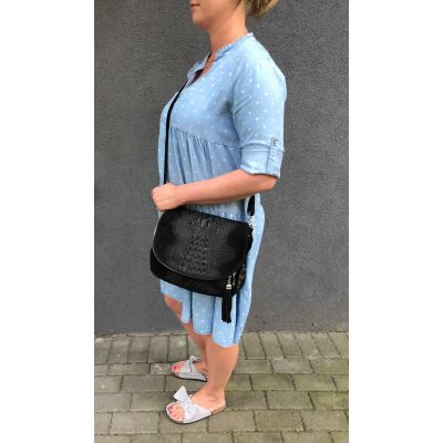 Włoska bordowa skórzana torebka listonoszka krokodyl łuska + zamsz naturalny