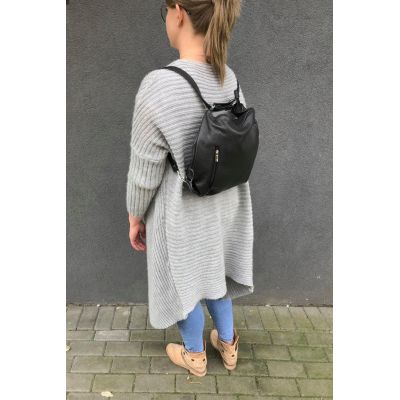 Skórzana granatowa torebka plecak miękka SKÓRA NATURALNA worek 2w1