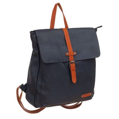 Flora&Co granatowy / camel skórzany plecak modna torba A4