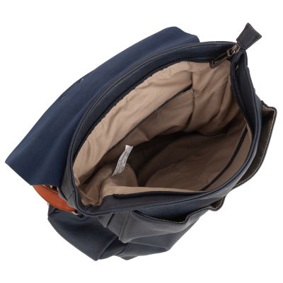Flora&Co granatowy / camel skórzany plecak modna torba A4