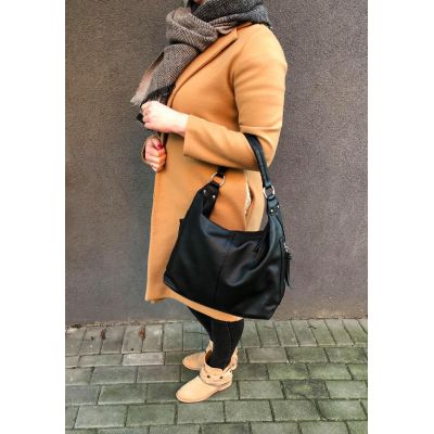 -35% CZARNA klasyczna skórzana torebka torba worek modna skóra