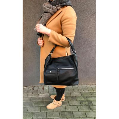 -35% CZARNA klasyczna skórzana torebka torba worek modna skóra A4