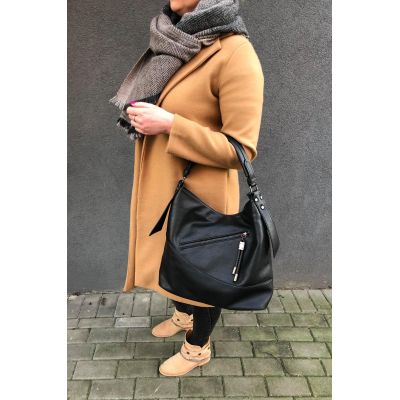 -35% CZARNA klasyczna skórzana torebka torba worek modna skóra A4