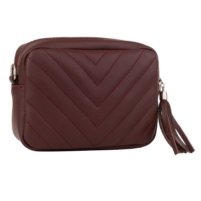 SALE! Vera Pelle - Włoska bordowa miękka skórzana listonoszka torebka pikowana SKÓRA