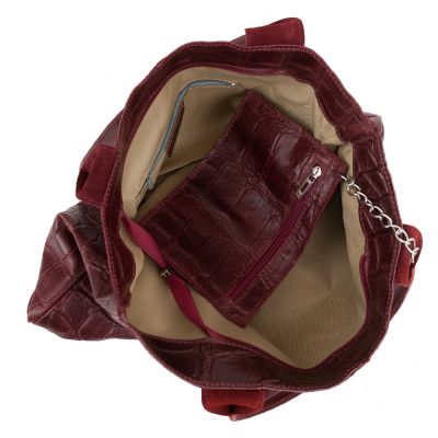 -20% HIT Vera Pelle WŁOSKA BORDOWA TOREBKA SHOPPER KROKODYL