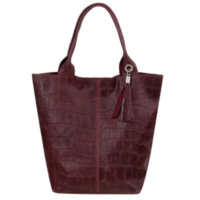 -20% HIT Vera Pelle WŁOSKA BORDOWA TOREBKA SHOPPER KROKODYL