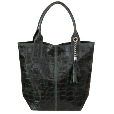 -20% HIT Vera Pelle WŁOSKA ZIELONA TOREBKA SHOPPER KROKODYL