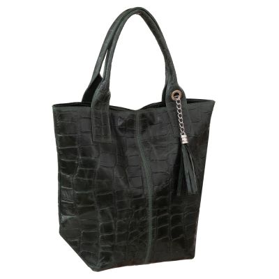 -20% HIT Vera Pelle WŁOSKA ZIELONA TOREBKA SHOPPER KROKODYL