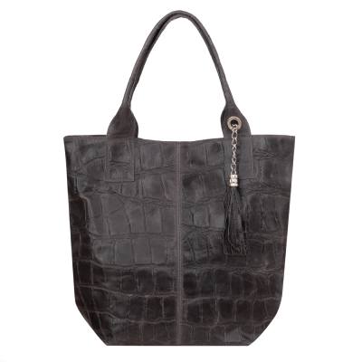 -20% HIT Vera Pelle WŁOSKA SZARA TOREBKA SHOPPER KROKODYL
